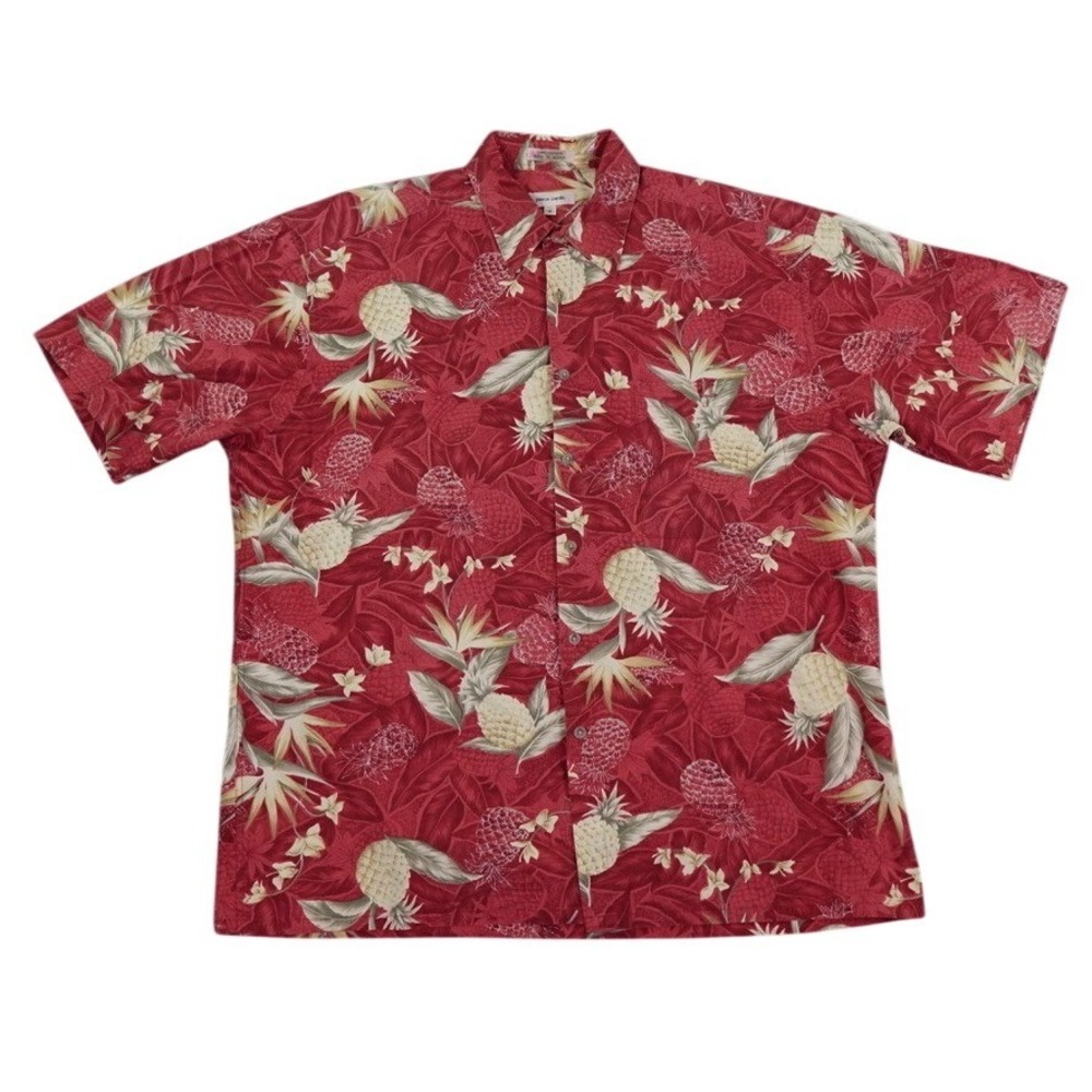 VTG Pierre Cardin Tropical Pineapple Hawaiian Shirt Men XL Red Coastal Button Up
